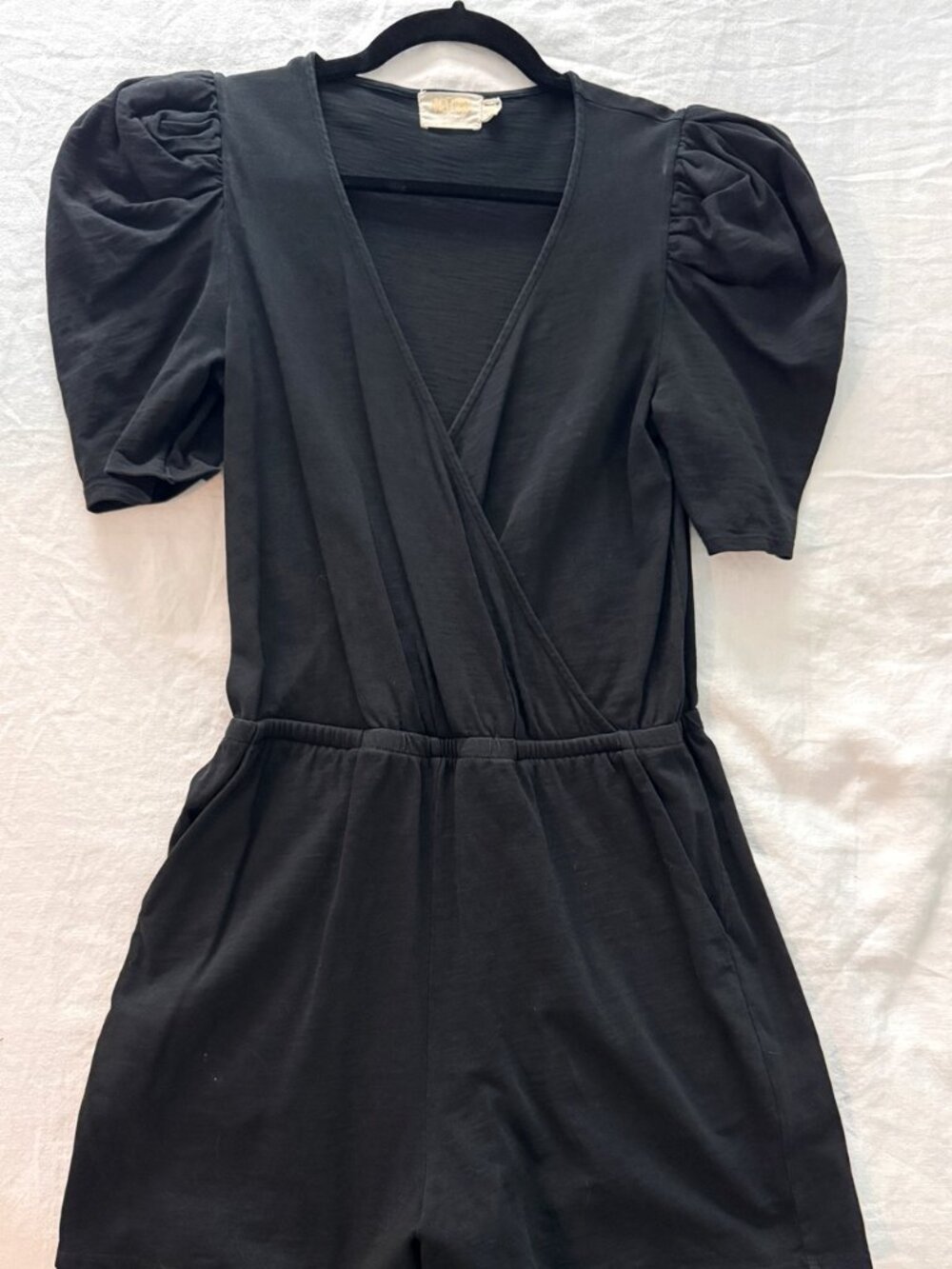 Nation LTD Lennox Black Puff Sleeve Wrap Romper Size S
